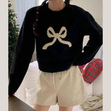 Dodobye cute bow knitted sweaters women korean o neck long sleeve sweet pullovers fall preppy style loose vintage female jumpers