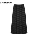 Dodobye Spicy Girl One Shoulder Long Sleeve Knitted Top Spring Autumn Vintage High Waist Slimming Wave Dot Skirt 2-piece Sets