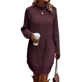 thanksgiving outfit Dodobye Women s Fall Mini Dress Long Sleeve Turtleneck Solid Color Knitted Dress Casual Sweater Dress