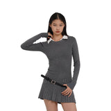 Dodobye Women Korean Preppy Style Mini Black Shirt Dress Fake Two Pieces Long Sleeve One-Piece with Belt 2000s Aesthetic Party Y2k Tide