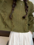 Dodobye-Solid Tassel Cable Knit Sweater