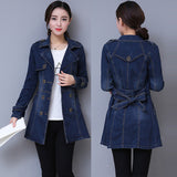 Dodobye 2025 Autumn Denim Jacket Coat Women Double-breasted Full Sleeves Vintage Windbreaker Female Long Jean Jacket Outerwear Tops R640