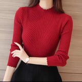 Dodobye 2024 AutumnWomen Mock Neck Ruffles Sweater Long Sleeve Knitted Bottoming Solid Pullovers Stripe Casual Sweater For Women