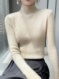 christmas outfit Dodobye Casual Skinny Long Sleeves Solid Color Half Turtleneck Sweater Tops