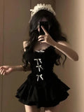 Dodobye Y2k Woman Gothic Black 2 Piece Set Spicy Girls Slim Tank Tops Basic Vest + Sweet  Kawaii Mini Skirt Harajuku Fashion Set Chic