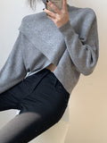 christmas outfit Dodobye Long Sleeves Asymmetric Solid Color Split-Front High-Neck Knitwear Pullovers Sweater