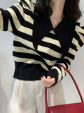 Dodobye-Striped Puff Sleeve Knit Sweater