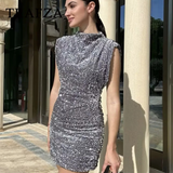 thanksgiving outfit Dodobye 2024 Women Sequined Party Dress Shoulder Pad Sheath Mini Dress Sleeveless Nightclub Party Women Elegant Chic Dresses