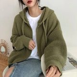 Black Friday Dodobye Zipper Cardigan Sweater Women Knit Fall Winter Long Sleeve Harajuku Y2K Solid Jumper Loose Lazy Warm Vintage Basic Female Hoodie