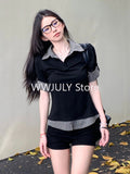 Dodobye Summer American Style Vintage Black Tops Spicy Girls Plaid Design Fashion Tops Woman Streetwear Casual Korean Y2k Tees Chic