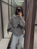 christmas outfit Dodobye 2024 Fashion Grey Scarf Collar Jacket For Women Autumn Elegant Loose Long Sleeve Short Coat New Female Classic Casual Streetwear