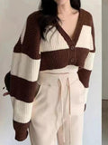 Dodobye-Stripe Splice Short Knit Cardigan