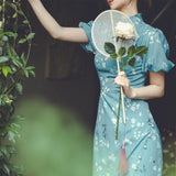 Dodobye Blue Floral Cheongsam Dress