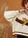 Dodobye A Leopard Knit Sweatshirt That Stays On The Tree