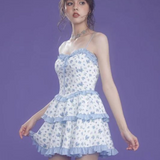 Dodobye Blue Girl Rose Tiered Dress