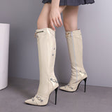 thanksgiving outfit Dodobye Sexy Women Long Boots Pointed Toe Stiletto 12cm Decoration 46 47 48 Female Knee High Booties