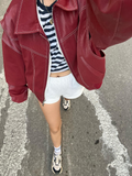 christmas outfit Dodobye 2025 New Chic Red Contrast Stitch Leather Bomber Jacket Women's Fashion Zipper Front Lapel Pocket Coat Fall Lady High Streetwear