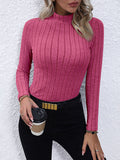 christmas outfit Dodobye Long Sleeves Skinny Pleated Solid Color Split-Joint High Neck Sweater Tops