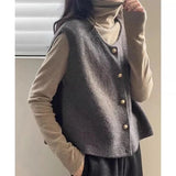 Black Friday Dodobye Elegant Sweater Vest Women Korean Button Solid Casual Basic V-Neck Knitted Tank Fashion Fall Sleeveless Lady Cardigan