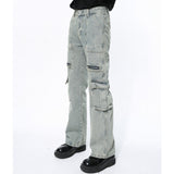 Dodobye Niche Design Men'S Jeans Multi-Pocket Zippers Patchwork Straight Jeans Casual Wide Leg Personalized Male Trousers