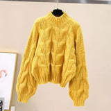 Black Friday Dodobye Twist Sweater Women Lantern Long-Sleeved Loose Lazy Chic Fall Winter Korean Knitted Casual O-Neck Pullover Female Sweet Jumpers