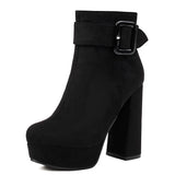 thanksgiving outfit Dodobye Sexy Women Ankle Boots Round Toe Block Heels 12cm Platform Flock Suede Size 45 46 Party Bota