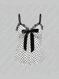 Dodobye Polka dot retro bow suspender casual Korean style versatile lace Y2K short skirt high street punk emo girl chic hop women's top