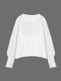 christmas outfit Dodobye Long Sleeves Loose Buttoned Solid Color Split-Joint Round-Neck Pullovers Sweater Tops