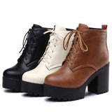 thanksgiving outfit Dodobye 2024 Women Ankle Boots Round Toe 9cm Block Heels Lace-Up 3.5cm Platform Big Size 33-44 A3396