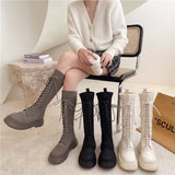 Dodobye New Chunky Platform Knitted Long Boots Women 2024 Autumn Thick Bottom Warm Sock Shoes Woman Lace Up Knee High Botas De Mujer