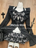 Dodobye Y2k Gothic Sweet 3 Piece Set Autumn Casual Long Sleeve Cardigan + Slim Lace Bow Vest + Plaid Mini Cake Skirt Women Outfits New