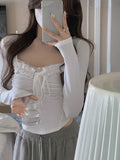 Dodobye 2025 Spring Basic Lace Y2k Crop Tops Woman Slim Pure Color Korean T-shirt Office Lady Casual Fashion Clothing Female Design