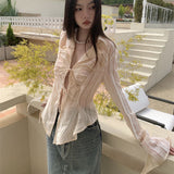 Dodobye Sexy Lace Up Women Blouse Long Sleeve Spring New Turn-Down Collar Shirt White Y2K Korean Fashion Ladies Tops