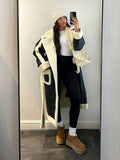 christmas outfit Dodobye Women's Chic Contrast Spliced Lamb Wool Long Jackets Fashion Belted Thicken Warm Lapel Full Sleeved Coat Female Loose Streetwear