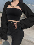 Dodobye-Metallic Chain Embellished Shrug Crop Sweater