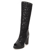 thanksgiving outfit Dodobye Ladies Summer Boots Peep Toe Chunky Heels Lace Mesh Splice Big Size 33-43 Black Whiete Fashion Sexy S4036