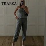 thanksgiving outfit Dodobye 2024 Autumn Winter Women Vintage Solid Suits Fashion Casual Skew Collar Sleeveless Button Vests+Straight Pencil Pants