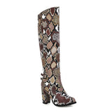 thanksgiving outfit Dodobye Women Knee Boots Round Toe Pattern Hight Heels Thick Heel Side Print Big size 34-43