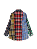 Dodobye Women Patchwork Plaid Shirts and Blouses Y2k Vintage Korean Harajuku Fashion 90s Elegant Long Sleeve Polo-Neck Shirt Top Clothes