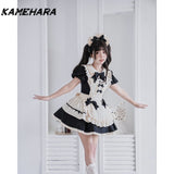 Dodobye Spring Autumn Korean Gentle Style Bow Cos Cute Maid Original Ancient Maid Vestidos Elegant Lolita Y2k Dress Skirt Sets