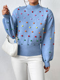 christmas outfit Dodobye Long Sleeves Loose Pompom Triming Round-Neck Knitwear Pullovers Sweater Tops