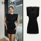 thanksgiving outfit Dodobye 2024 Women Sequined Party Dress Shoulder Pad Sheath Mini Dress Sleeveless Nightclub Party Women Elegant Chic Dresses