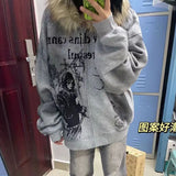 Dodobye Autumn and winter new trend, personality Harajuku jacket hooded sweatshirt loose tie dye print large leather collar thick jacket