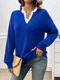 christmas outfit Dodobye Long Sleeves Loose Split-Joint V-Neck Pullovers Sweater Tops