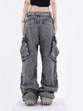 Dodobye Women's Baggy Y2k Cargo Jeans Harajuku Emo Denim Trousers 90s Streetwear Aesthetic Y2k Jean Pants Vintage 2000s Trashy Clothes