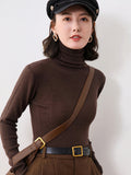 christmas outfit Dodobye Simple Skinny Long Sleeves Solid Color High-Neck Sweater Tops Pullovers