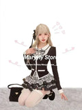 Dodobye Gothic Y2k Vintage Preppy Style 2 Piece Set Women Sweet Bow Knitted Cardigan Ruffles Plaid Mini Skirt Fashion Lolita Outfits New