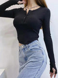 Dodobye-Asymmetric Button Front Knit Crop Top