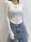 Dodobye-Asymmetric Button Front Knit Crop Top