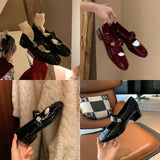 Dodobye 2025 Fashionable Sheepskin Gold Buckle Round Toe Shallow Cut Flat  with Thick Heels,  Jane Shoes, Women's Singles Shoes